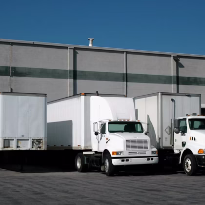 parked trucks in a warehouse